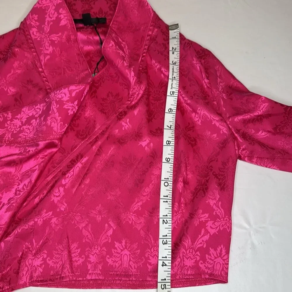 Bright Pink Satin Wrap Blouse - Picture 4 of 9
